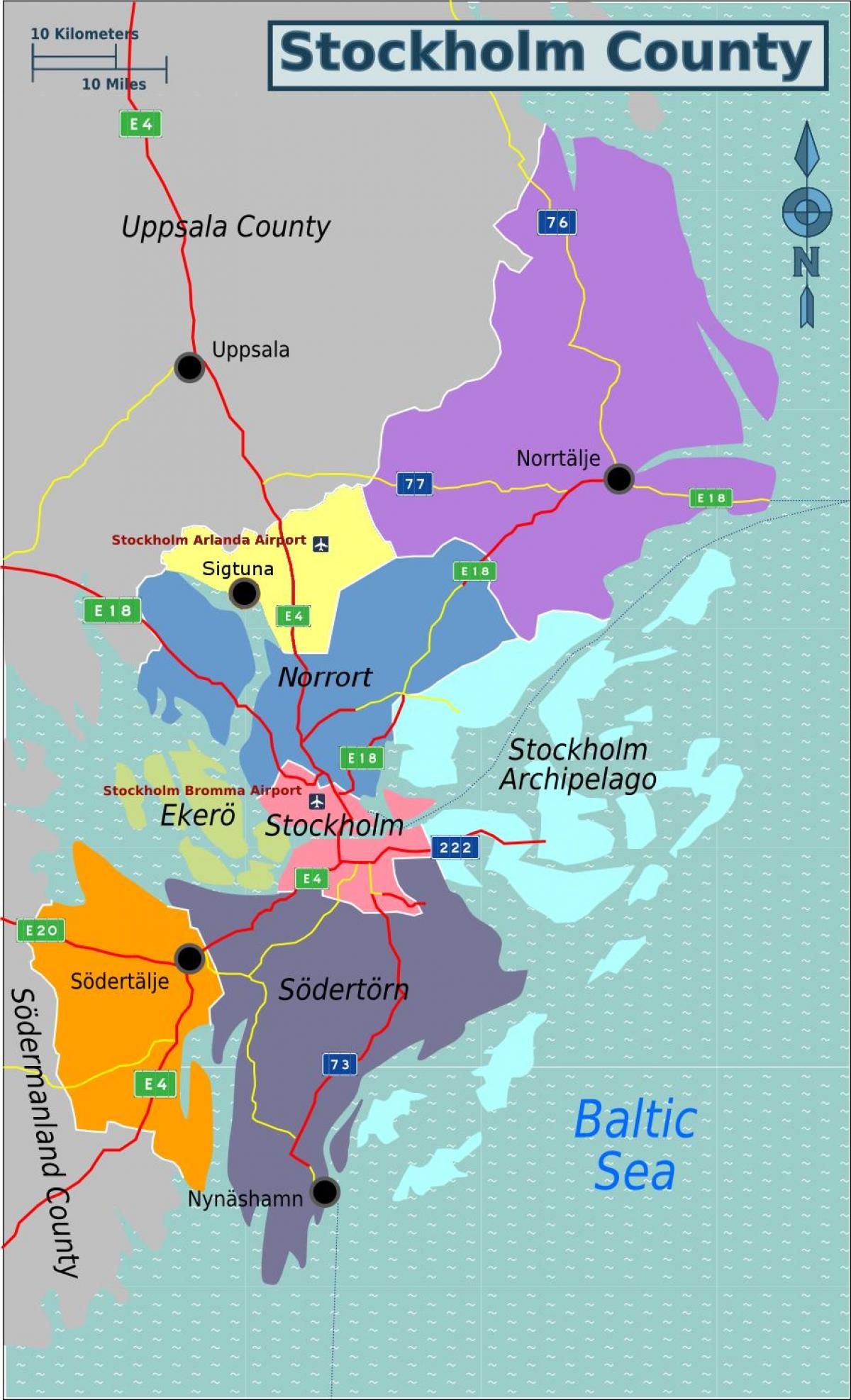 mappa dell'area di Stoccolma, Svezia