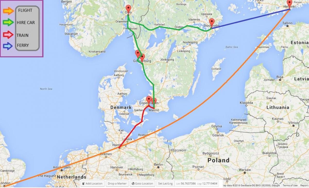 traghetto sulla mappa di Stoccolma
